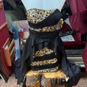 Jovani Strapless Black and Gold Evening Dress